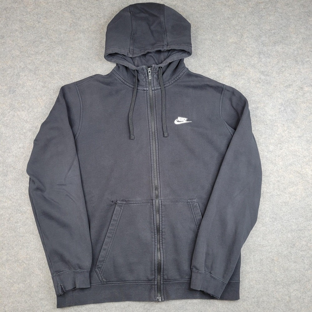 Nike Hoodie Mens Large Black Fleece Full Zip Sweatshirt‎ Swoosh Logo Kangaroo